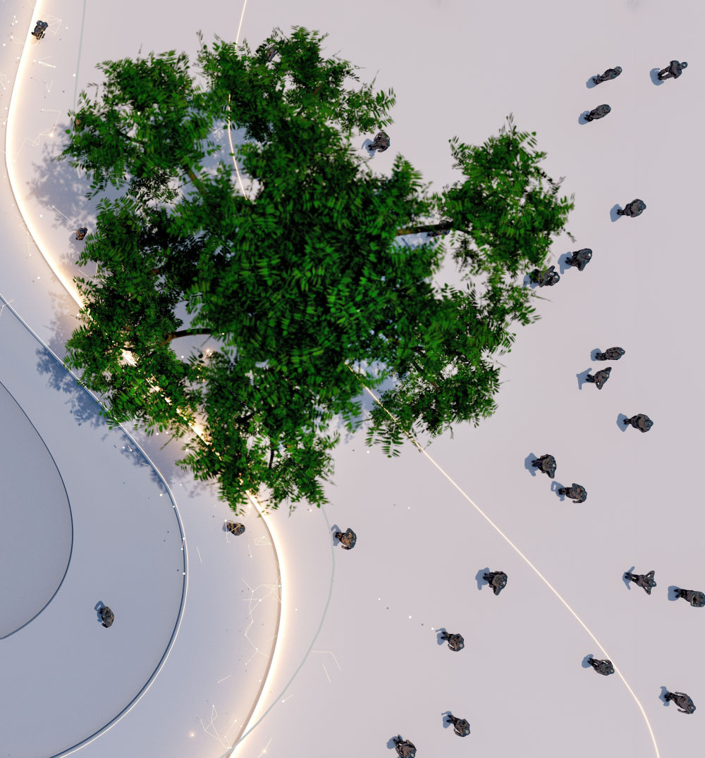 Architekturmotiv mit zentralem Baum